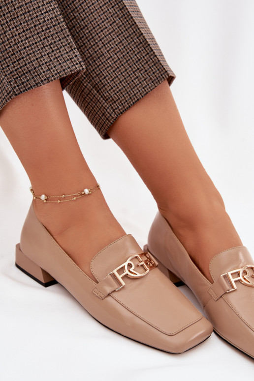 Peau mocassins pour femmes Avec des décorations Detalem D&A CR61-3125 beige