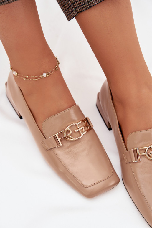 Peau mocassins pour femmes Avec des décorations Detalem D&A CR61-3125 beige