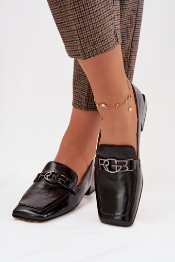 Peau mocassins pour femmes Avec des décorations Detalem D&A CR61-3125 couleur noire 2