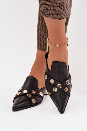 Pantoufles en cuir Mule Féminin avec des sangles D&A CR61-3058 couleur noire 2