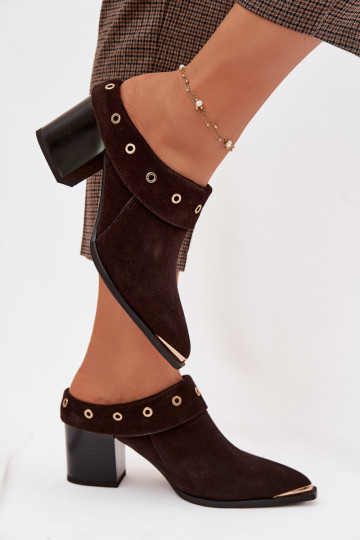 Mules en daim de style cowboy avec talons D&A CR61-3059 couleur chocolat