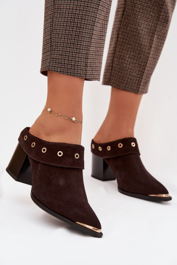 Mules en daim de style cowboy avec talons D&A CR61-3059 couleur chocolat 2