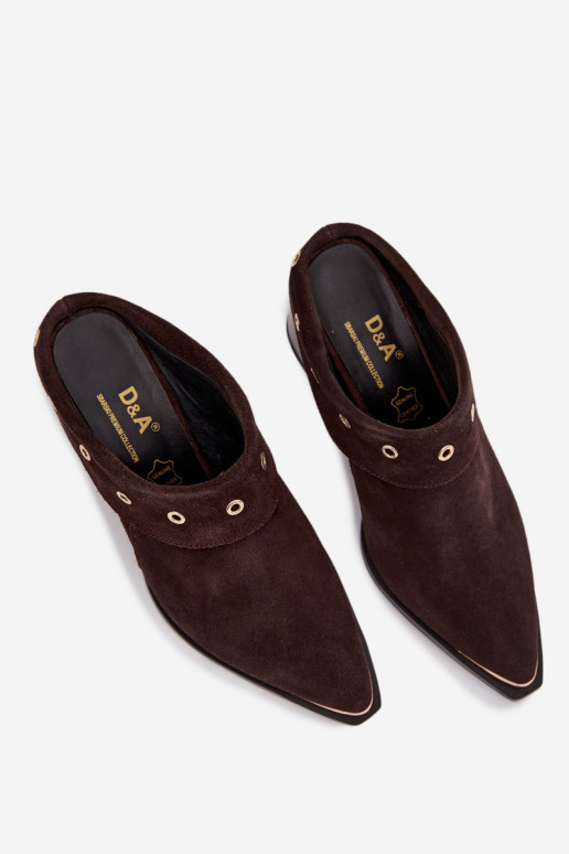 Pantoufles de Suèdes style coÀ-boy Féminin avec des talons D&A CR61-3059 CzekoladoÀe