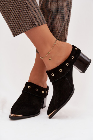 Mules en daim de style cowboy avec talons D&A CR61-3059 couleur noire
