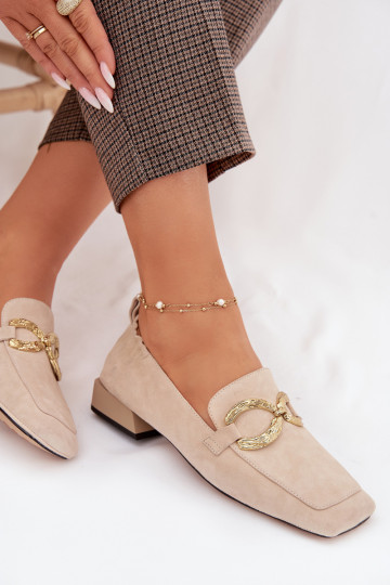 Mocassins en daim pour femmes avec détails dorés D&A CR61-3115 couleur sable