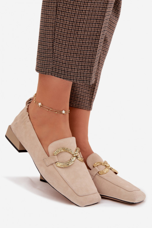 mocassins pour femmesActivéturalnego en daimu couleur dorée Detal D&A CR61-3115 beige