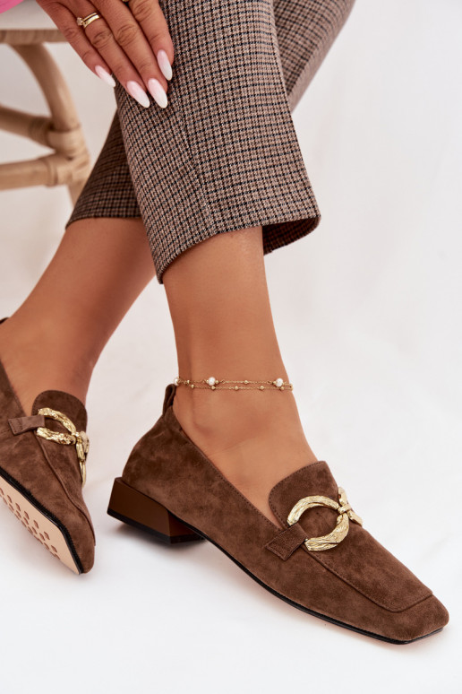 mocassins pour femmesActivéturalnego en daimu couleur dorée Detal D&A CR61-3115 marron