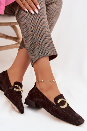 mocassins pour femmesActivéturalnego en daimu couleur dorée Detal D&A CR61-3115 CzekoladoÀe