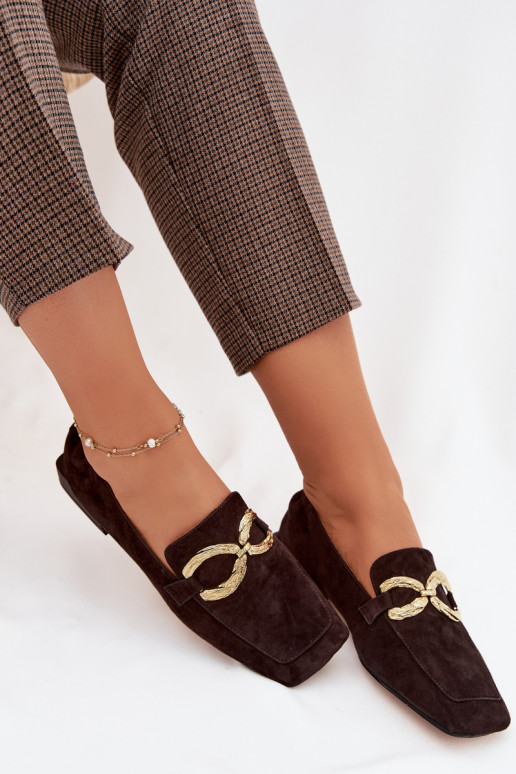 mocassins pour femmesActivéturalnego en daimu couleur dorée Detal D&A CR61-3115 CzekoladoÀe