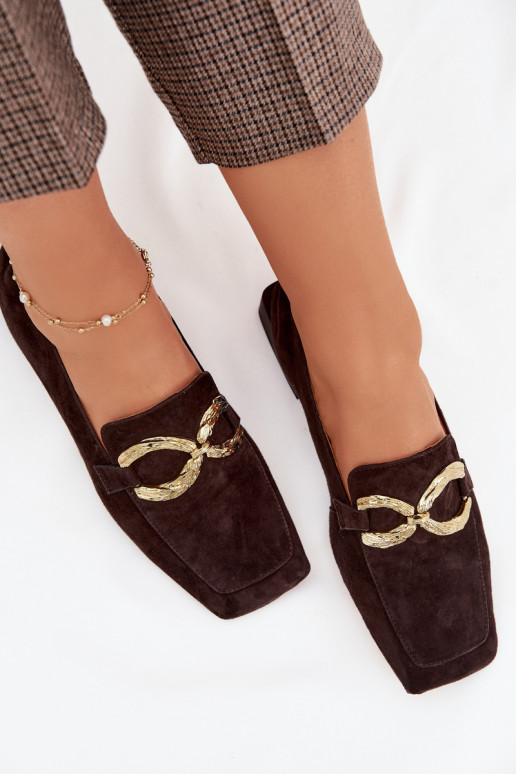 mocassins pour femmesActivéturalnego en daimu couleur dorée Detal D&A CR61-3115 CzekoladoÀe