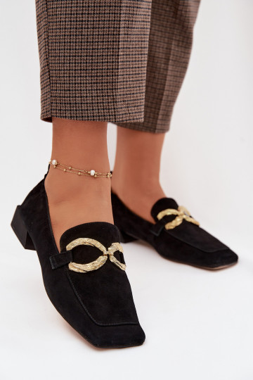 Mocassins en daim pour femmes avec détails dorés D&A CR61-3115 couleur noire 2