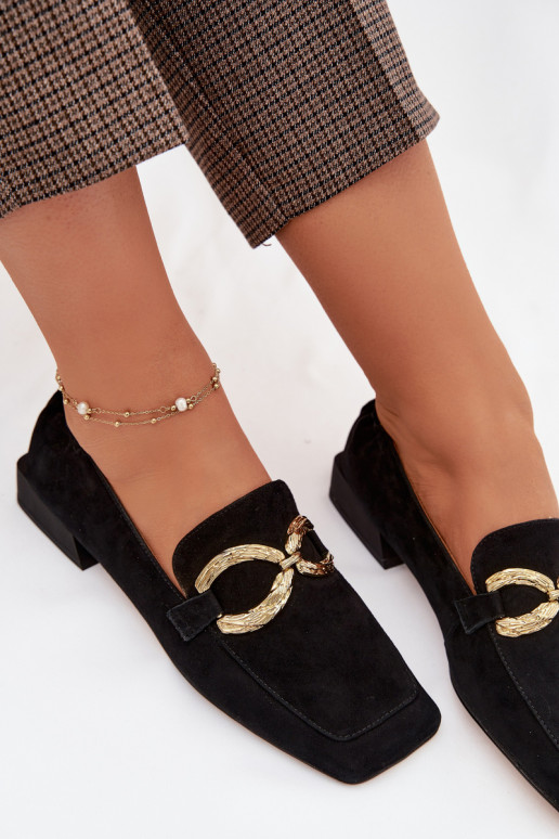 mocassins pour femmesActivéturalnego en daimu couleur dorée Detal D&A CR61-3115 couleur noire