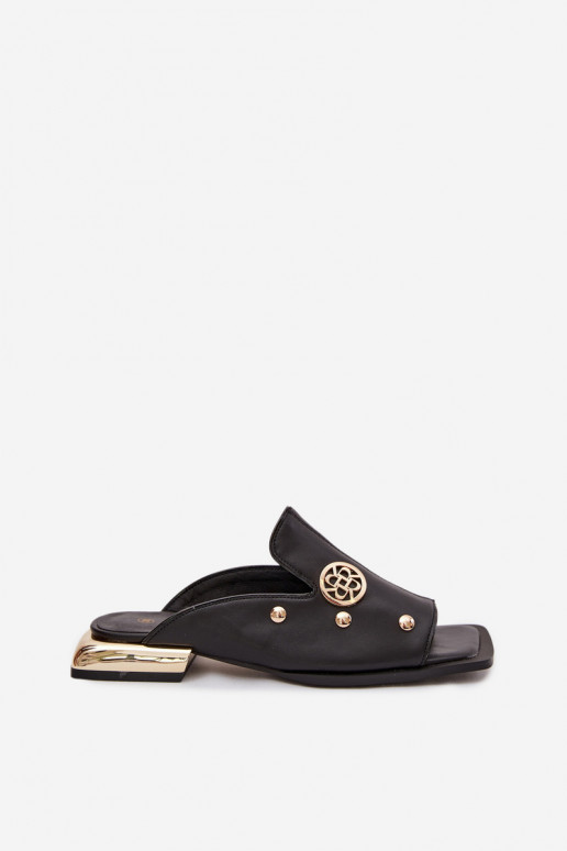 Pantoufles en cuir Ze couleur doréemi Ozdobami D&A CR61-3060 couleur noire