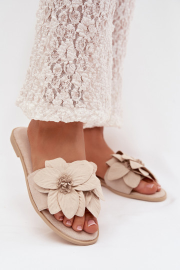 Chaussons plats pour femmes couleur ivoire avec motifs floraux Elzoria 2
