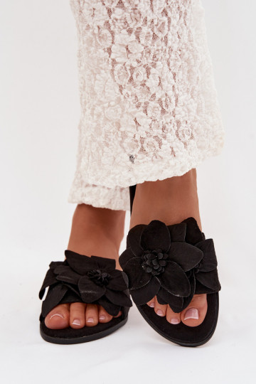 Chaussons plats pour femmes couleur noire avec motifs floraux Elzoria
