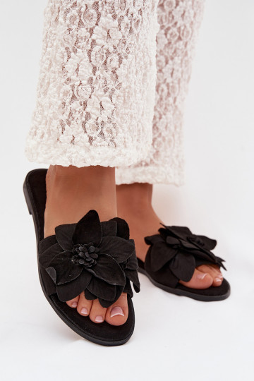 Chaussons plats pour femmes couleur noire avec motifs floraux Elzoria 2