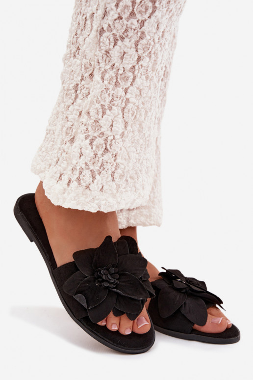 isocèle Pantoufles pour femmes Avec des décorationsi avec des motifs florauxami couleur noire Elzoria