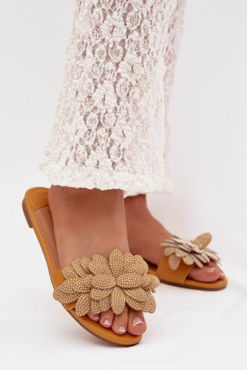 Chaussons Appartement pour femmes Avec décoration couleur jaune Grelora 2