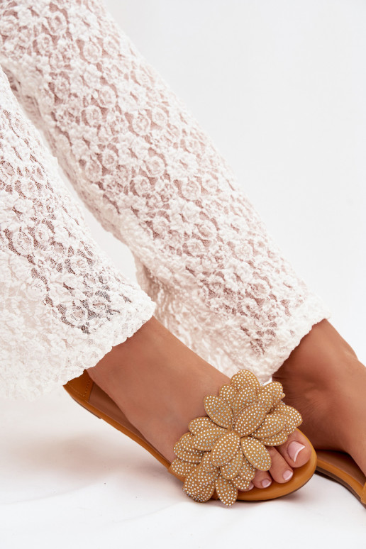 Chaussons Appartement pour femmes Avec décoration couleur jaune Grelora