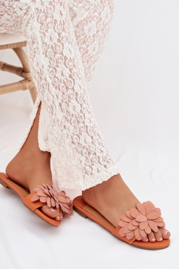 Chaussons pour femmes couleur orange avec décoration Grelora