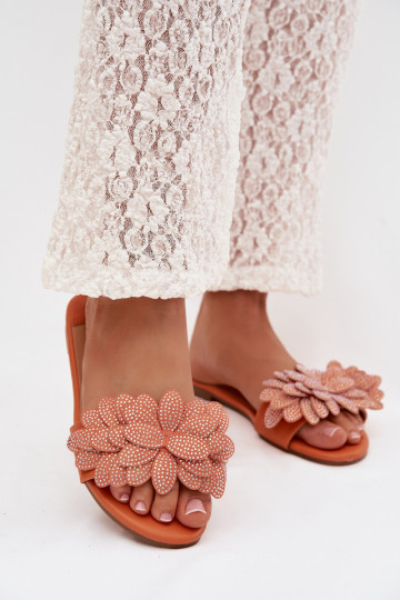 Chaussons pour femmes couleur orange avec décoration Grelora 2
