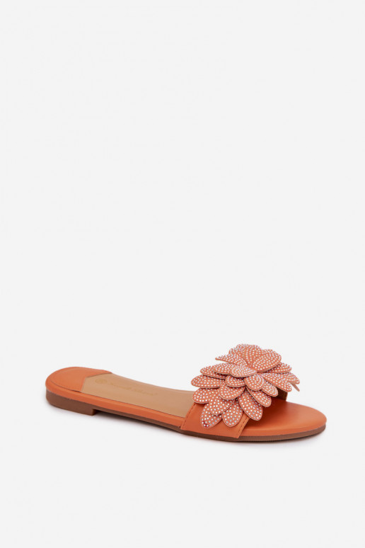 Chaussons Appartement pour femmes Avec décoration couleur orange Grelora
