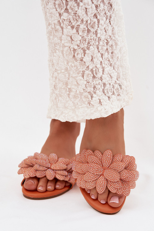 Chaussons Appartement pour femmes Avec décoration couleur orange Grelora