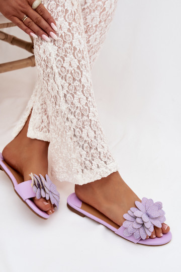Chaussons Appartement pour femmes Avec décoration Couleur violette Grelora