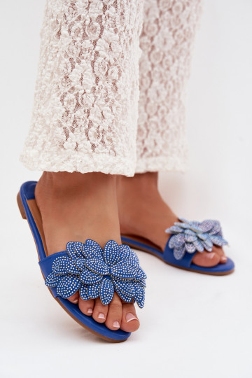 Chaussons pour femmes couleur bleu marine avec décoration Grelora 2