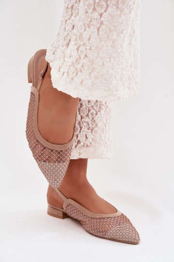 Ballerines en maille pour femmes avec talon ouvert couleur sable Pyvona