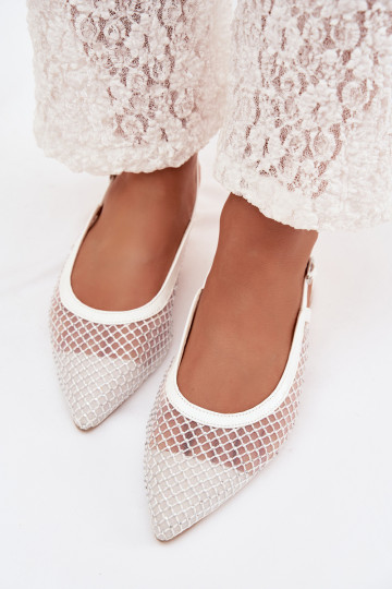 Ballerines en maille pour femmes avec talon ouvert couleur blanche Pyvona