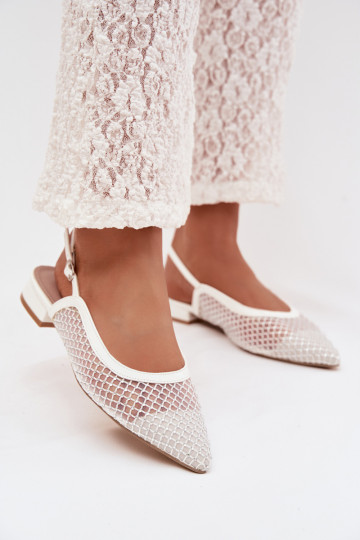 Ballerines en maille pour femmes avec talon ouvert couleur blanche Pyvona 2
