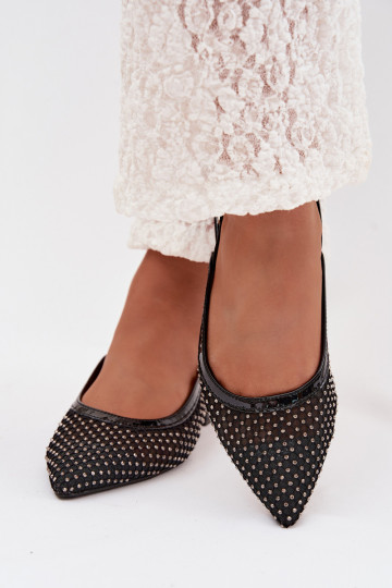 Ballerines en maille pour femmes avec talon ouvert couleur noire Pyvona 2