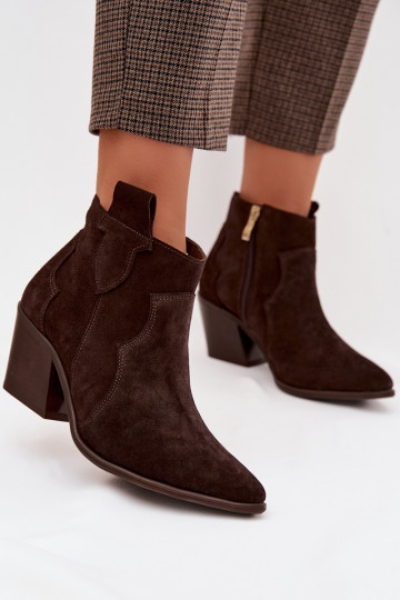 Bottines style cowboy en daim naturel Zazoo 3153 chocolat 2