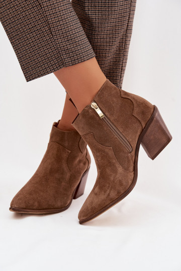 Bottines style cowboy en daim naturel Zazoo 3153 kaki 2