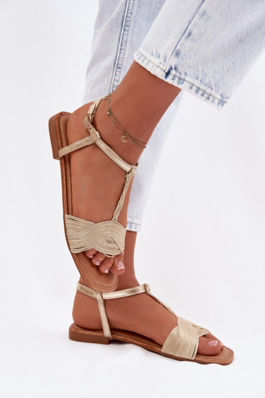 Sandales plates pour femmes couleur dorée Nexora