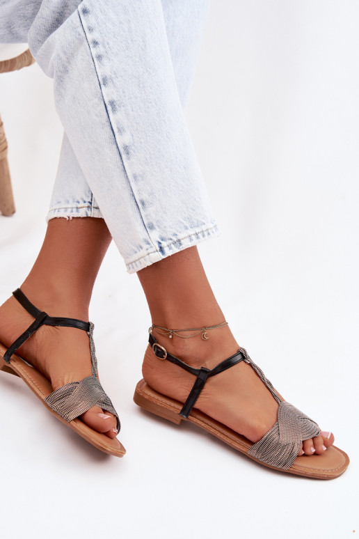 Sandales plates pour femmes couleur noire Nexora