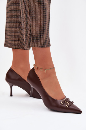 Escarpins ornés en simili cuir chocolat Fivara 2