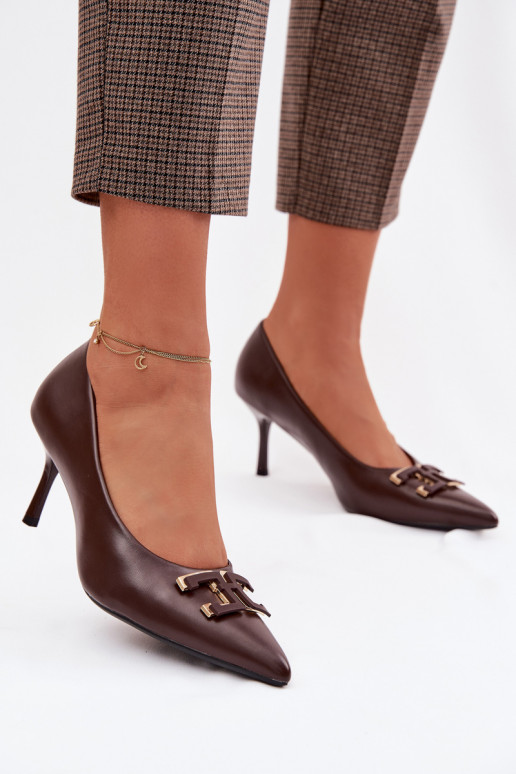 chaussures à talons hauts Chaussures avec des ornements Eko Peau CzekoladoÀe Fivara