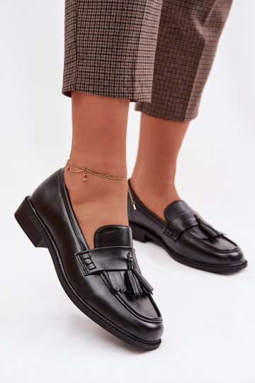 mocassins pour femmes Eko Peau avec des franges couleur noire Galera