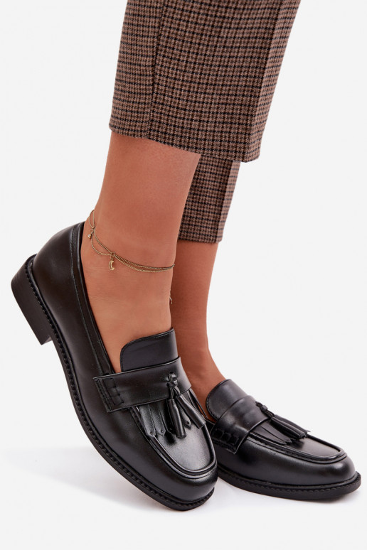 mocassins pour femmes Eko Peau avec des franges couleur noire Galera