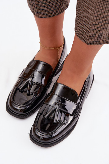 Mocassins vernis pour femmes avec franges noires Galera