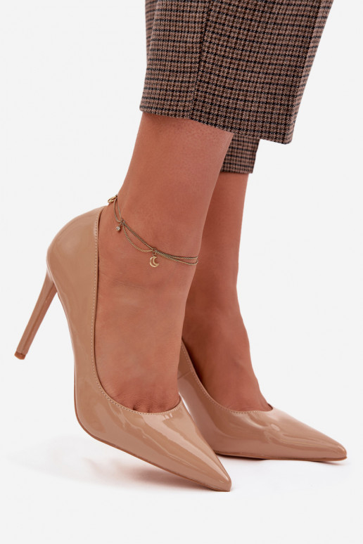 avec effet vernis chaussures à talons hauts en cuir écologique beige Jonira