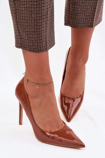 Escarpins vernis en simili cuir marron Jonira