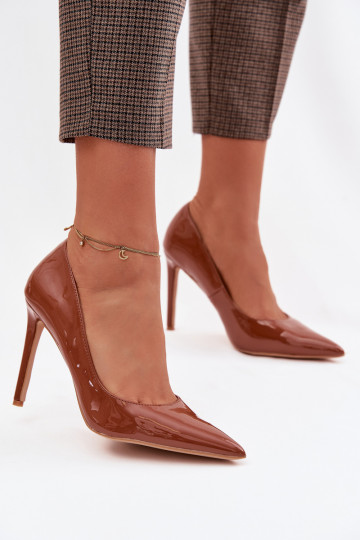 avec effet vernis chaussures à talons hauts en cuir écologique marron Jonira 2