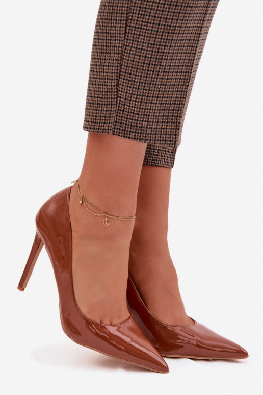 avec effet vernis chaussures à talons hauts en cuir écologique marron Jonira