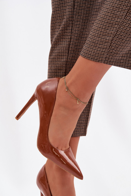 avec effet vernis chaussures à talons hauts en cuir écologique marron Jonira