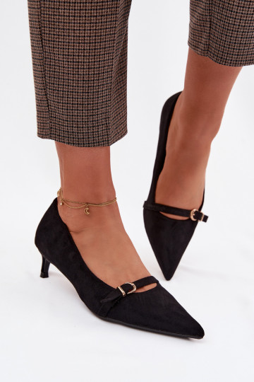 Chaussures pour femmes à petit talon avec talons décorés noires Pirela