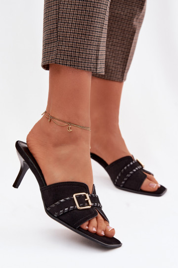 Chaussons pour femmes à talons fins avec boucles dorées noires Jelira 2