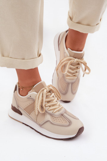 Baskets femme en simili cuir couleur sable Kelira